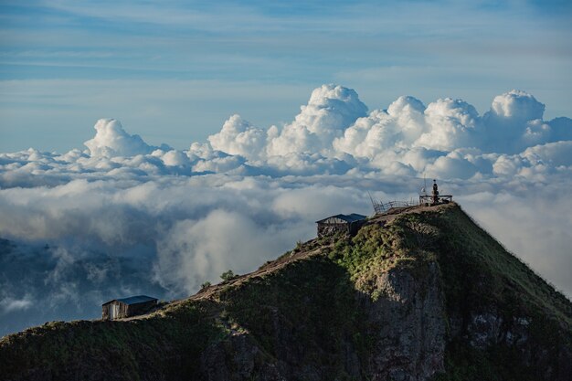 Free Photo landscape. temple in the clouds on the top of batur volcano. bali indonesia