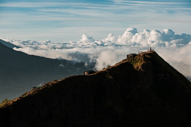 Free Photo landscape. temple in the clouds on the top of batur volcano. bali indonesia