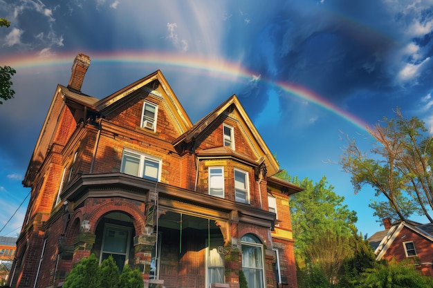 Free Photo landscape with colorful rainbow appearing on the sky