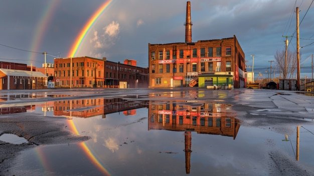 Free photo landscape with colorful rainbow appearing on the sky