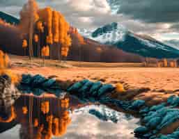 Free photo landscape with a mountain and a lake