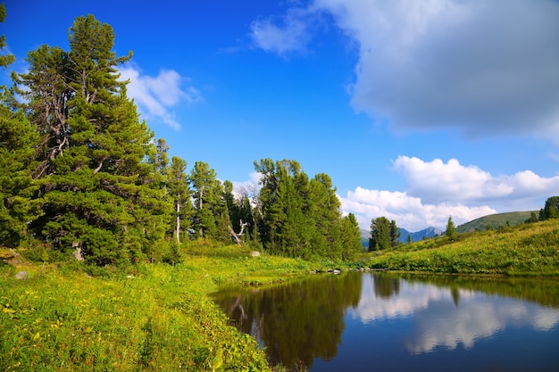 landscape with mountains lake