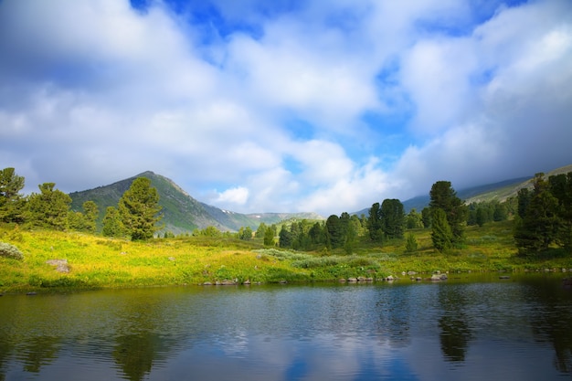 Free Photo landscape with mountains lake