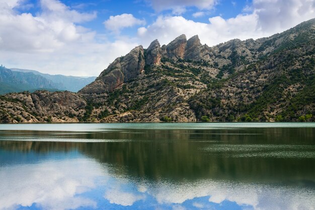 landscape with mountains lake