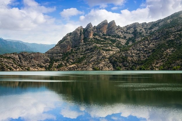 landscape with mountains lake