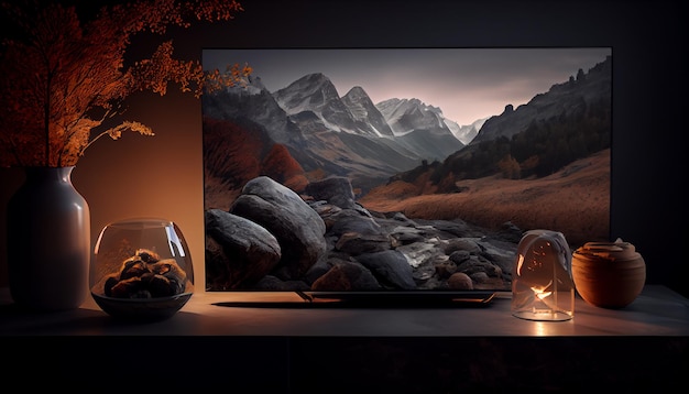 Free photo landscape with mountains in tv appliance generative ai