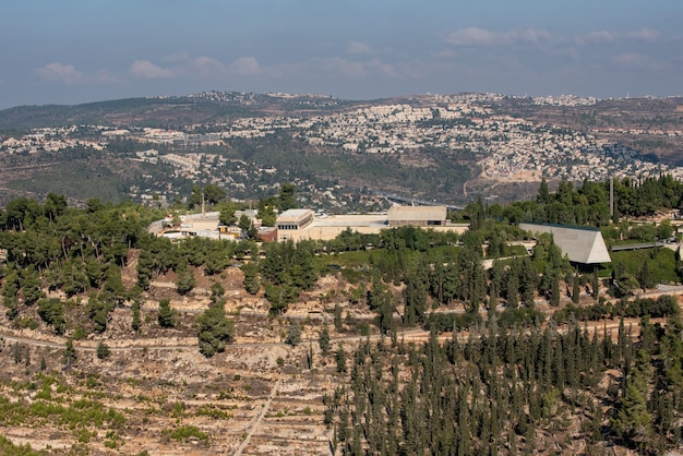 Landscape of Yad Vashem under a cloudy sky in Jerusalem in Israel