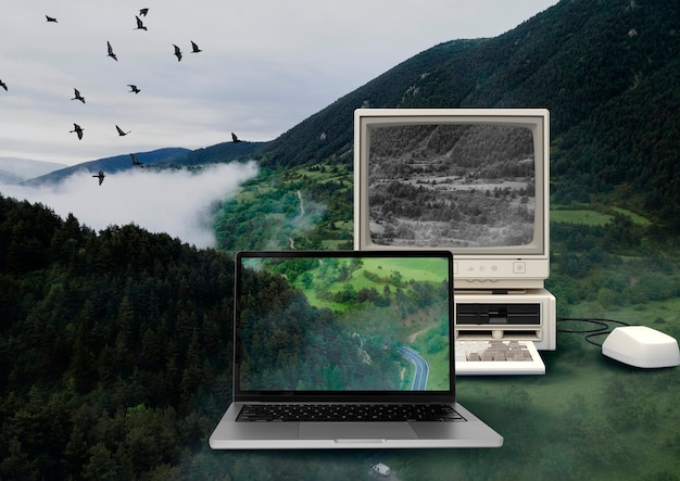 Free photo laptop in nature concept