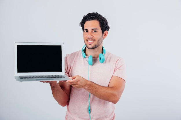 Laptop presentation with smiling man