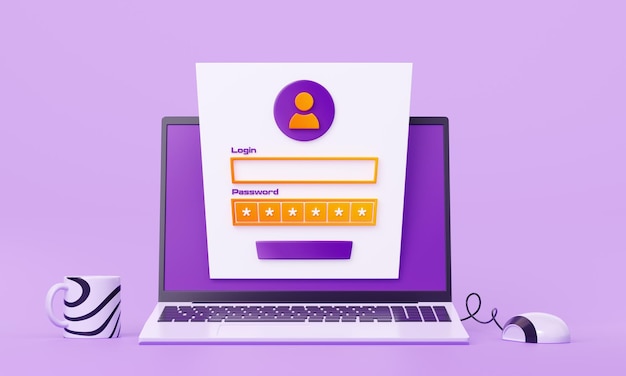 Laptop with login and password form on screen