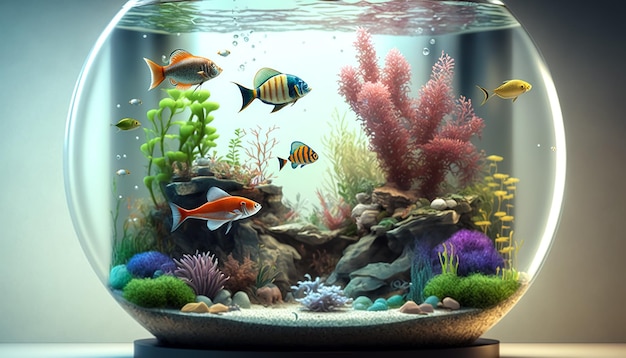 Free photo large glass aquarium with fish generative ai