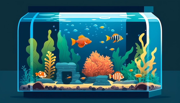 Large glass aquarium with fish generative AI