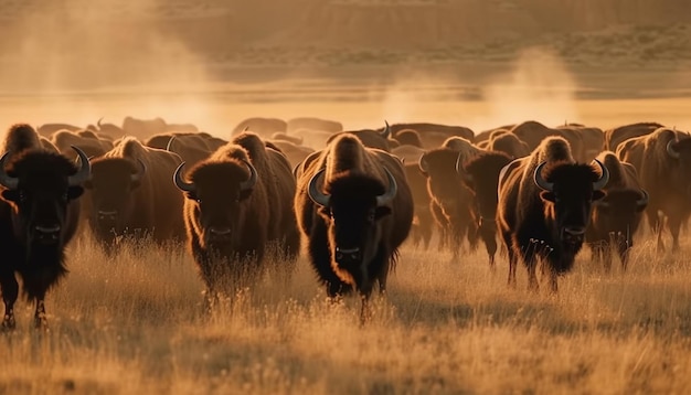 Free Photo large herd of domestic cattle grazing in tranquil meadow generated by ai