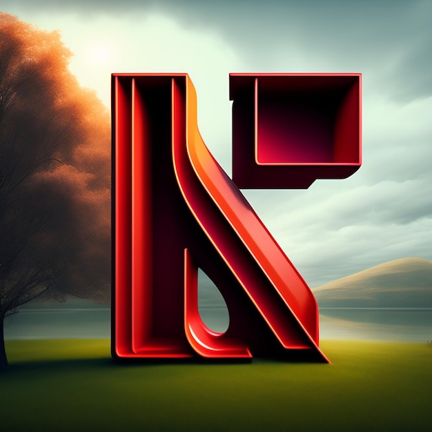 Free photo a large red letter k with a tree in the background.