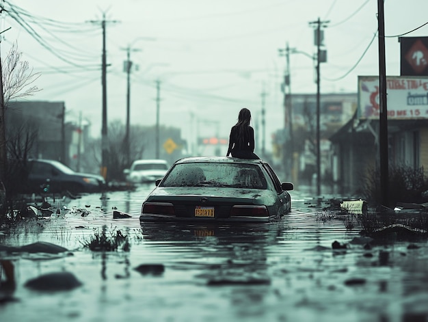 Free Photo large tsunami wave crashing into a city