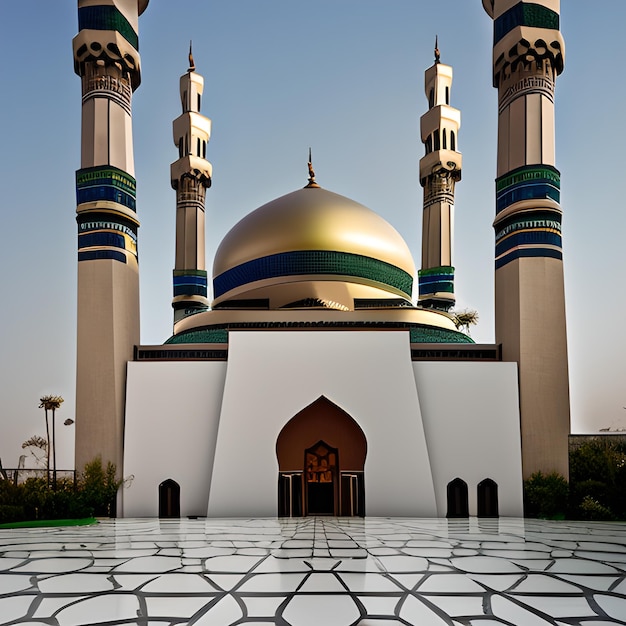 Free photo a large white and gold mosque with a gold roof.