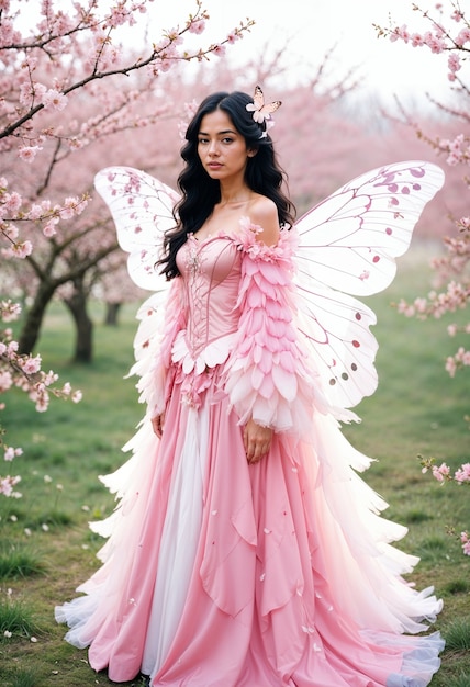 Latina fairy in a sakura tree field