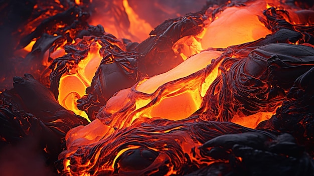 Lava erupts from a volcano