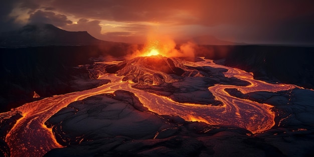 Lava and volcano landscape