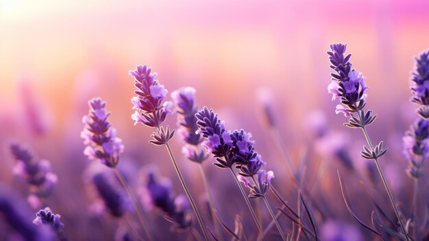 Lavender blooms in their full glory against a soft purple gradient