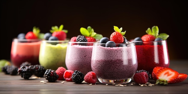 Layers of berry and chia seed smoothies colorful and healthy