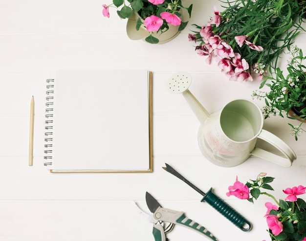 Free Photo layout of flowers and notepad 