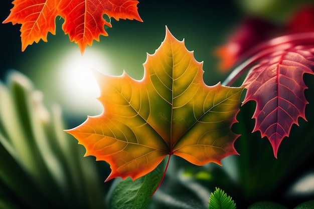 A leaf that is red and yellow