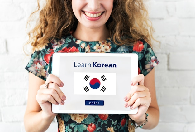 Free photo learn korean language online education concept