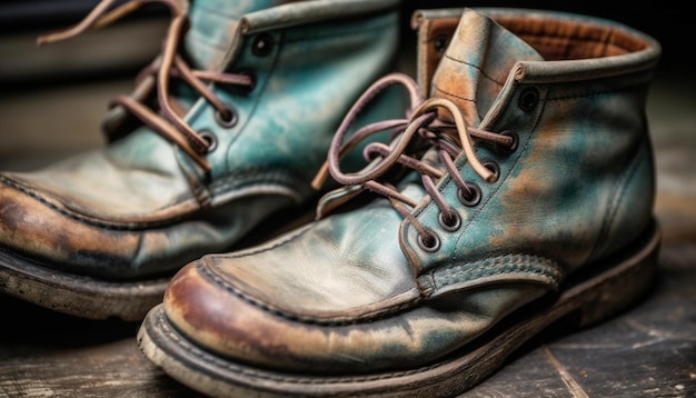 Free photo leather hiking boots worn and weathered generated by ai