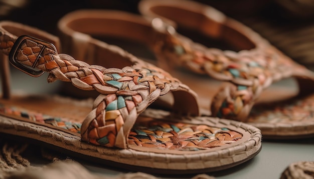 Leather sandal with rope strap rustic design generated by AI