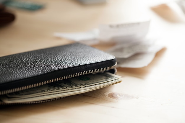 Free Photo leather wallet with cash