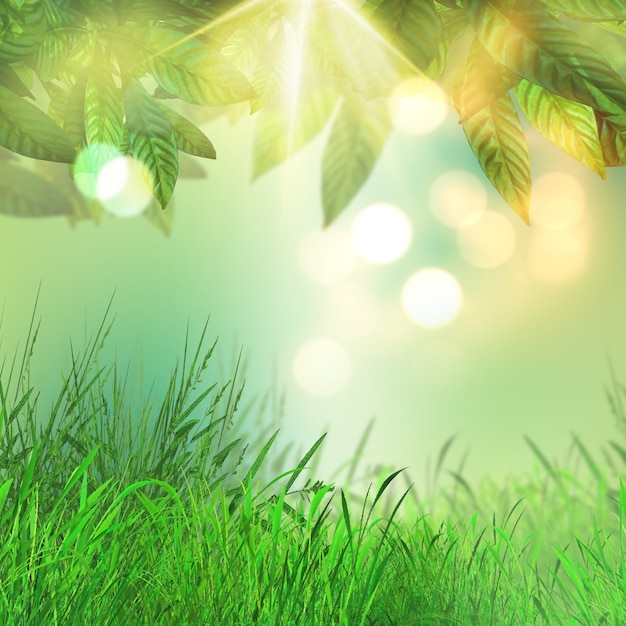 Free photo leaves and grass on a bokeh lights background