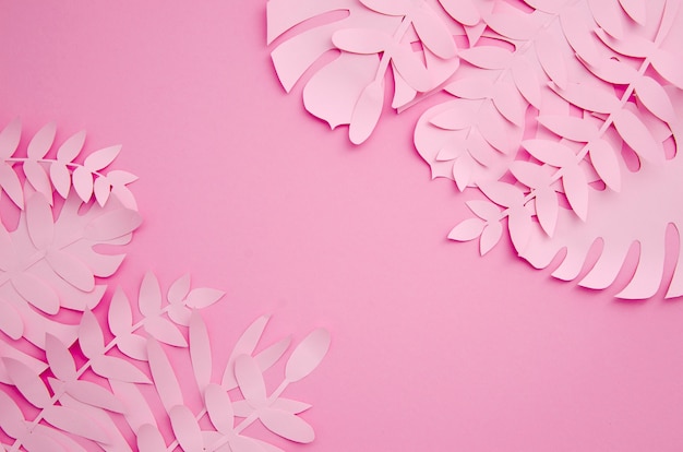 Leaves made out of paper in pink shades