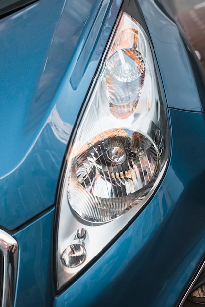 Free photo led headlight of blue car