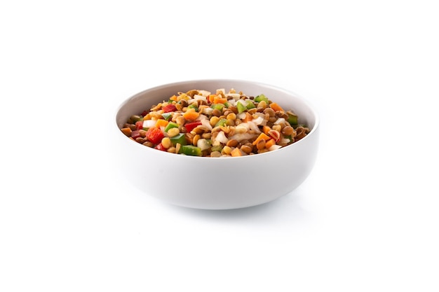 Free photo lentil salad with peppersonion and carrot in a bowl isolated on white background