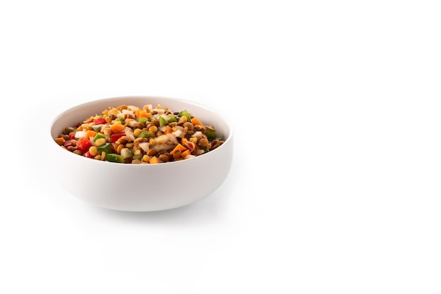 Free photo lentil salad with peppersonion and carrot in a bowl isolated on white background