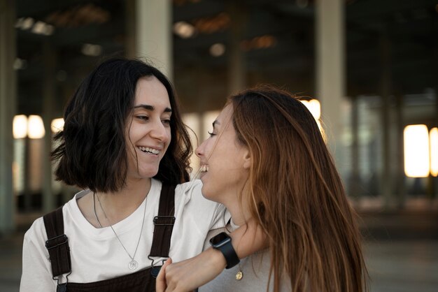 Lesbian couple being affectionate with each other