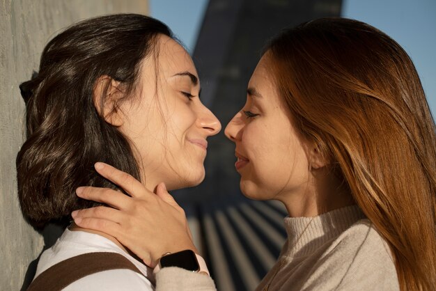 Lesbian couple being affectionate with each other