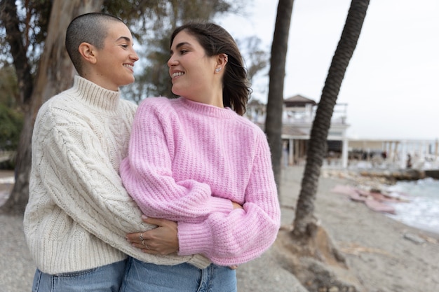 Lesbian couple having fun together