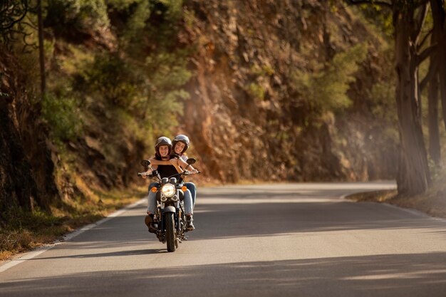 Lesbian couple on a motorcycle road trip