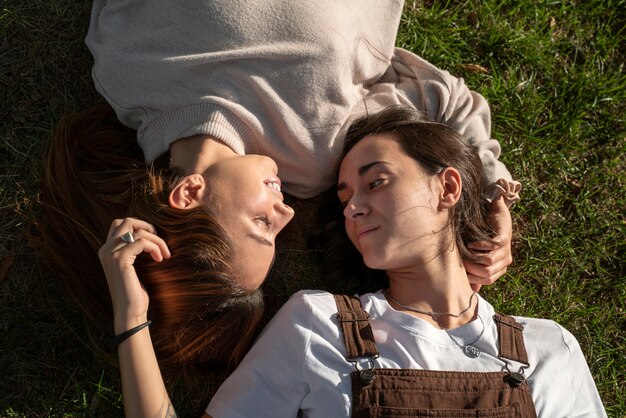 Lesbian couple spending time together outdoors