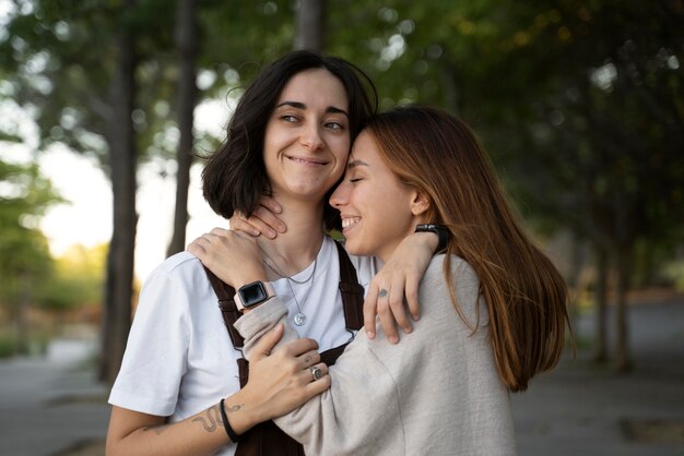 Lesbian couple spending time together outdoors