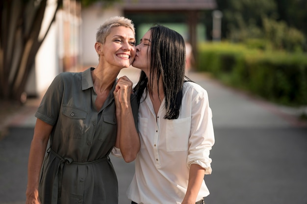 Lesbian couple on street