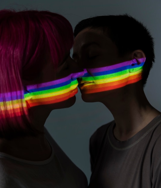 Free photo lesbian couple with lgbt symbol