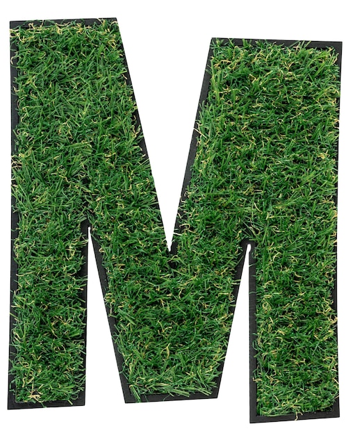 Free photo letter m made of green grass isolated on white