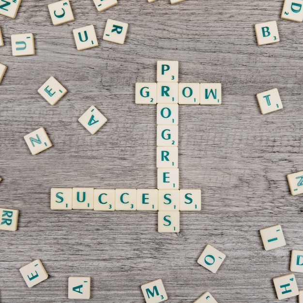 Free Photo letters forming the words progress, grow and success