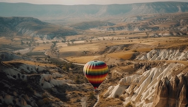 Free Photo levitating basket soars over stunning mountain landscape generated by ai