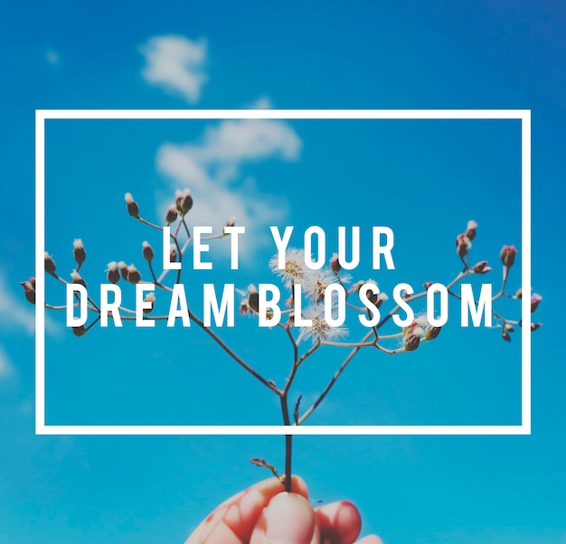 Free photo life motivation inspiratin positive vibes quote on flower and blue sky background