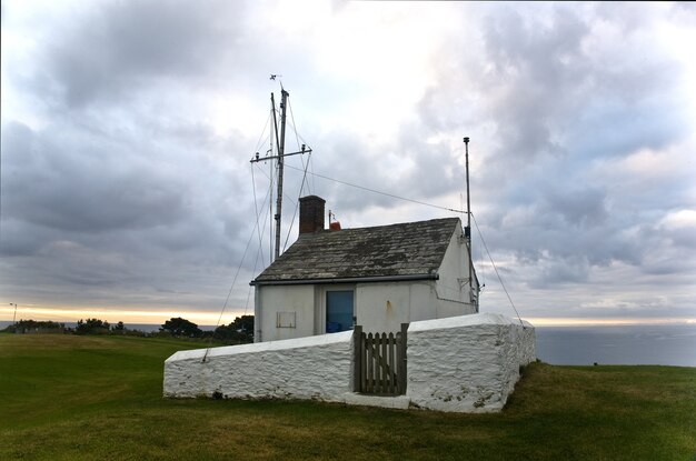 Lifeguard's lookout hut on the cliffs in Cornwall