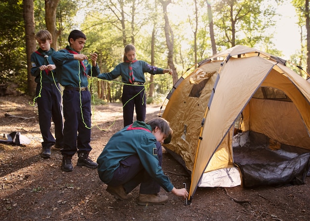 Lifestyle of  boy scouts in the woods